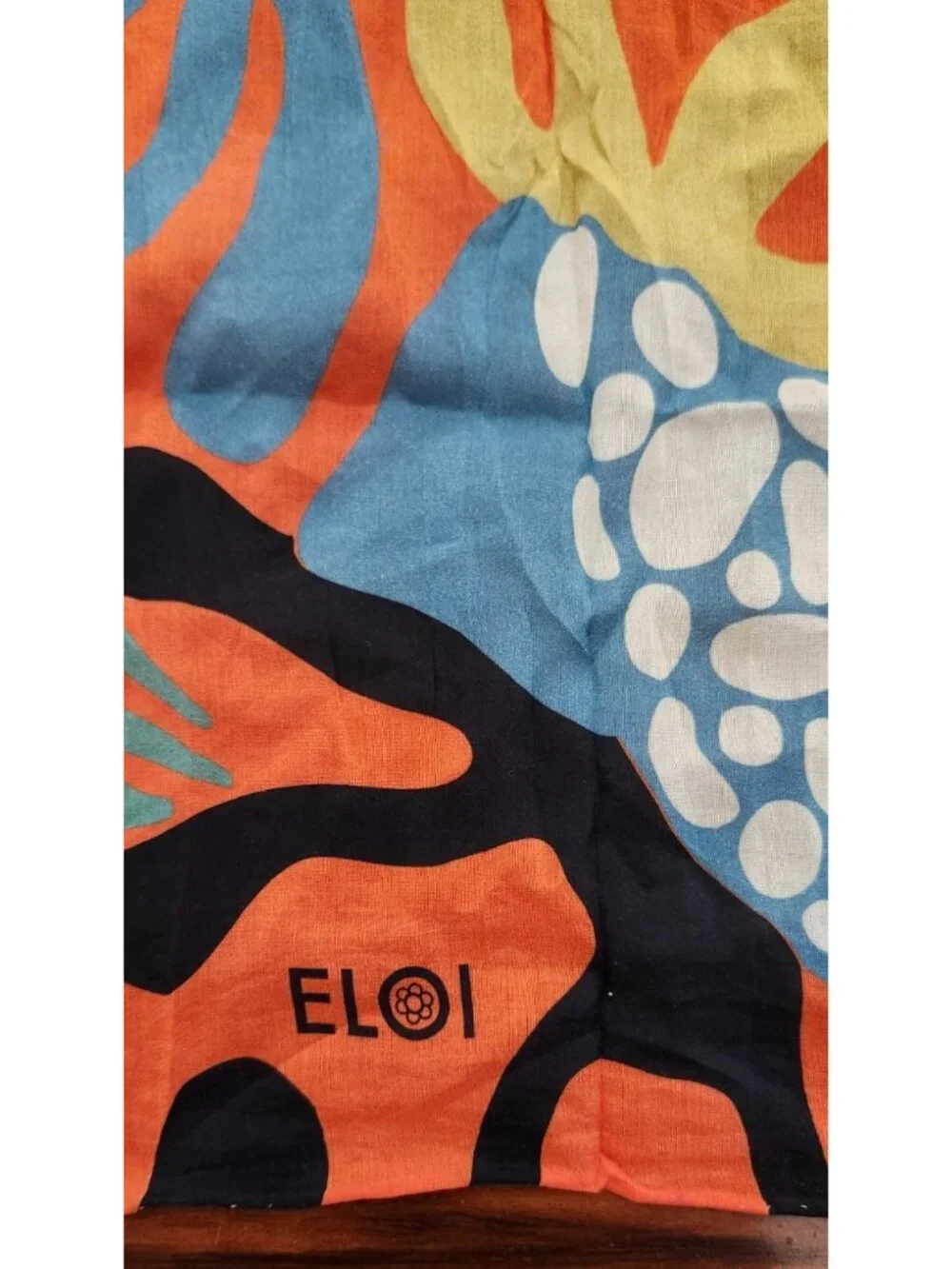 ELOI Abstract Art Scarf Orange Blue Green Cotton Silk Blend Statement Print